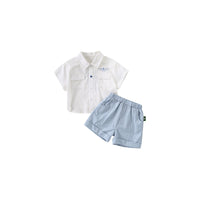 Load image into Gallery viewer, 2 Pieces Set Baby Kid Boys Letters Cartoon Print Shirts And Striped Shorts Wholesale 23041184
