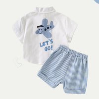 Load image into Gallery viewer, 2 Pieces Set Baby Kid Boys Letters Cartoon Print Shirts And Striped Shorts Wholesale 23041184
