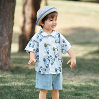 Load image into Gallery viewer, 2 Pieces Set Baby Kid Boys Animals Cartoon Print Shirts And Solid Color Shorts Wholesale 23041194
