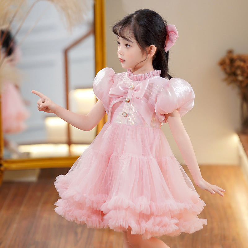 Kid Girls Solid Color Bow Dresses Wholesale 230413121