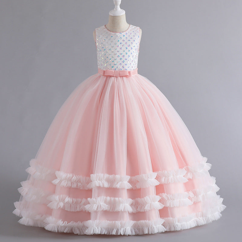 Kid Girls Color-blocking Lace Princess Dresses Wholesale 230413213