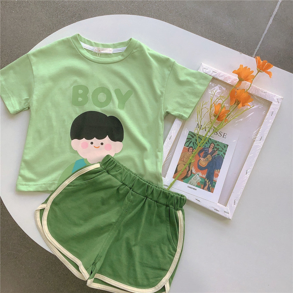 2 Pieces Set Baby Kid Unisex Letters Cartoon Print T-Shirts And Color-blocking Shorts Wholesale 230413215