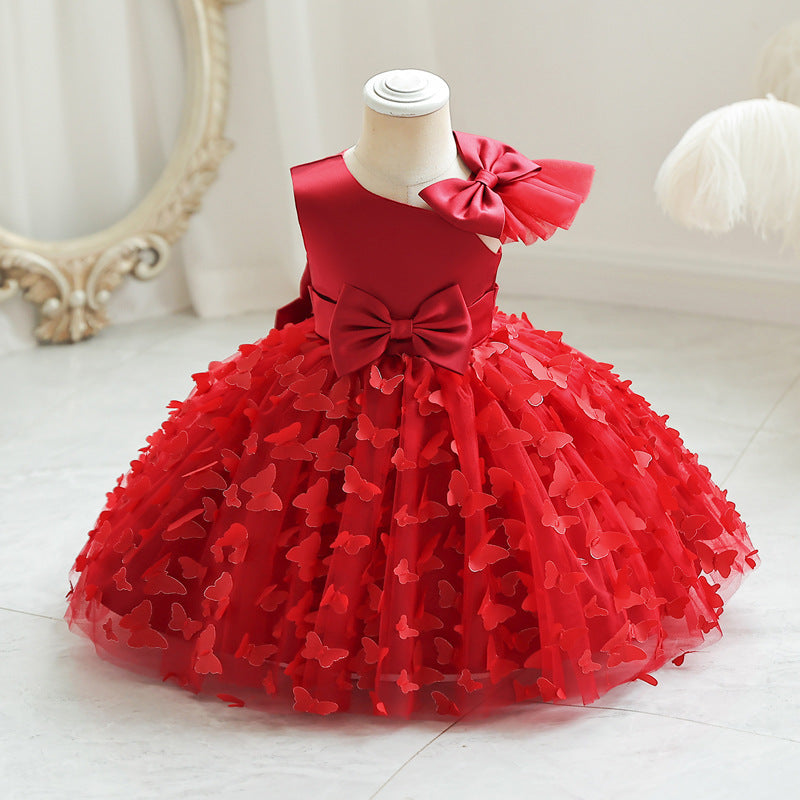 Baby Kid Girls Solid Color Bow Dressy Princess Dresses Wholesale 230413302