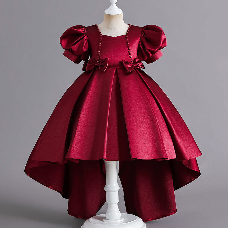 Kid Girls Solid Color Bow Dressy Princess Dresses Wholesale 230413349