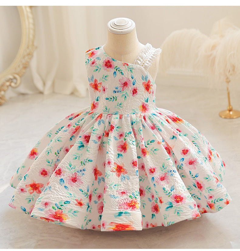 Baby Kid Girls Color-blocking Flower Print Dressy Princess Dresses Wholesale 230413351
