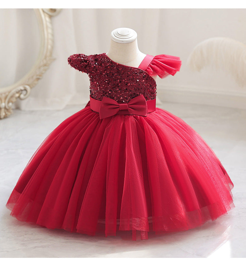 Baby Kid Girls Solid Color Bow Dressy Princess Dresses Wholesale 230413365
