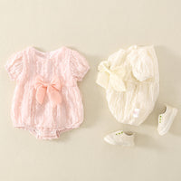 Load image into Gallery viewer, Baby Girls Solid Color Bow Rompers Wholesale 230413396
