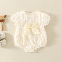 Load image into Gallery viewer, Baby Girls Solid Color Bow Rompers Wholesale 230413396

