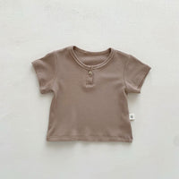 Load image into Gallery viewer, 2 Pieces Set Baby Unisex Solid Color T-Shirts Cartoon And Embroidered Rompers Wholesale 230413427
