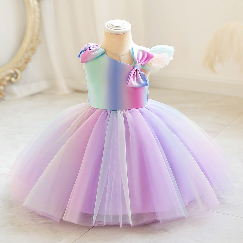 Baby Kid Girls Rainbow Bow Dresses Wholesale 230413433