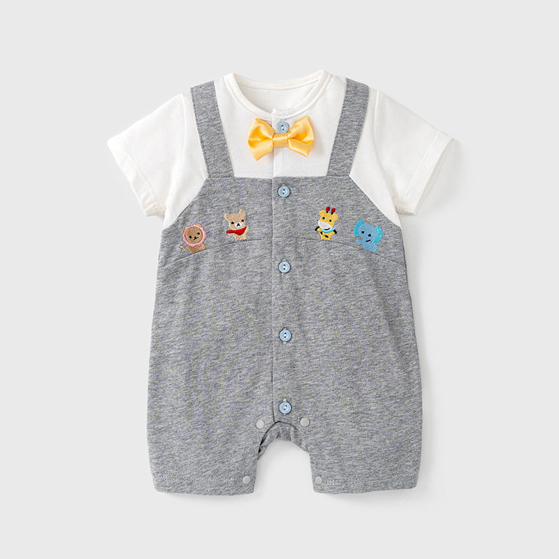 Baby Boys Animals Bow Embroidered Rompers Wholesale 230413512