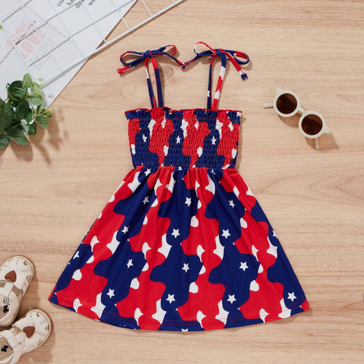 Baby Kid Girls Star Print Independence Day Dresses Wholesale 23053101