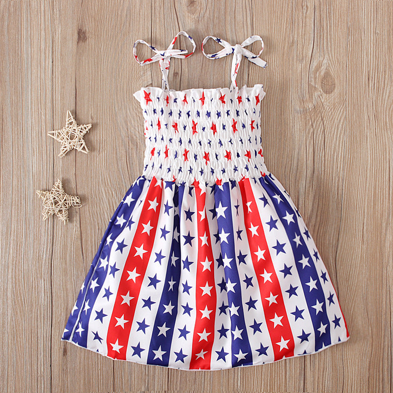 Baby Kid Girls Star Print Independence Day Dresses Wholesale 23053102