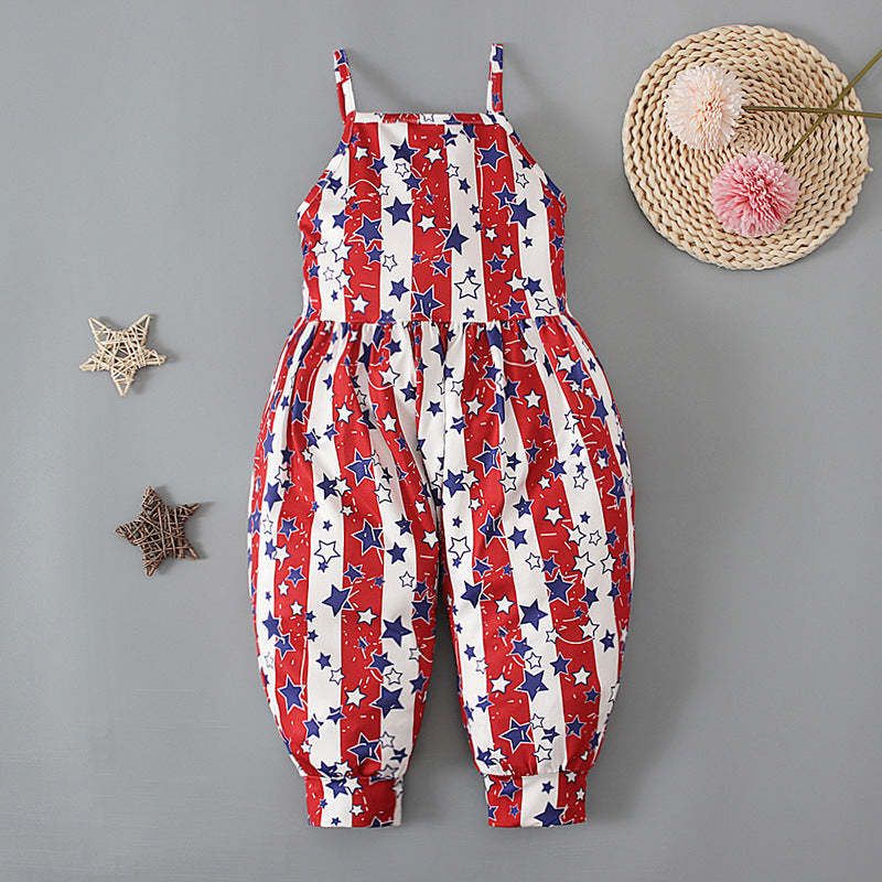 Baby Kid Girls Star Print Independence Day Jumpsuits Wholesale 23053103