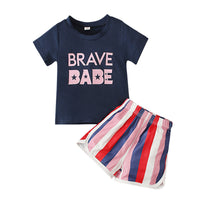 Load image into Gallery viewer, 2 Pieces Set Baby Kid Girls Independence Day Letters Print T-Shirts And Color-blocking Shorts Wholesale 23053104
