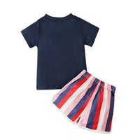 Load image into Gallery viewer, 2 Pieces Set Baby Kid Girls Independence Day Letters Print T-Shirts And Color-blocking Shorts Wholesale 23053104
