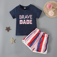 Load image into Gallery viewer, 2 Pieces Set Baby Kid Girls Independence Day Letters Print T-Shirts And Color-blocking Shorts Wholesale 23053104
