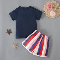 Load image into Gallery viewer, 2 Pieces Set Baby Kid Girls Independence Day Letters Print T-Shirts And Color-blocking Shorts Wholesale 23053104
