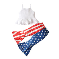 Load image into Gallery viewer, 2 Pieces Set Baby Kid Girls Independence Day Solid Color Print Tank Tops And Star Pants Wholesale 23053106
