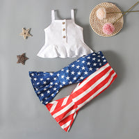 Load image into Gallery viewer, 2 Pieces Set Baby Kid Girls Independence Day Solid Color Print Tank Tops And Star Pants Wholesale 23053106
