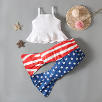 Load image into Gallery viewer, 2 Pieces Set Baby Kid Girls Independence Day Solid Color Print Tank Tops And Star Pants Wholesale 23053106
