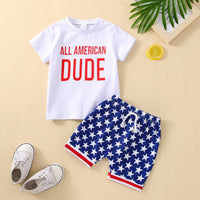 Load image into Gallery viewer, 2 Pieces Set Baby Kid Boys Independence Day Letters Print T-Shirts And Star Shorts Wholesale 23053108
