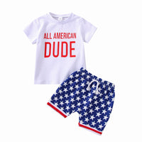 Load image into Gallery viewer, 2 Pieces Set Baby Kid Boys Independence Day Letters Print T-Shirts And Star Shorts Wholesale 23053108
