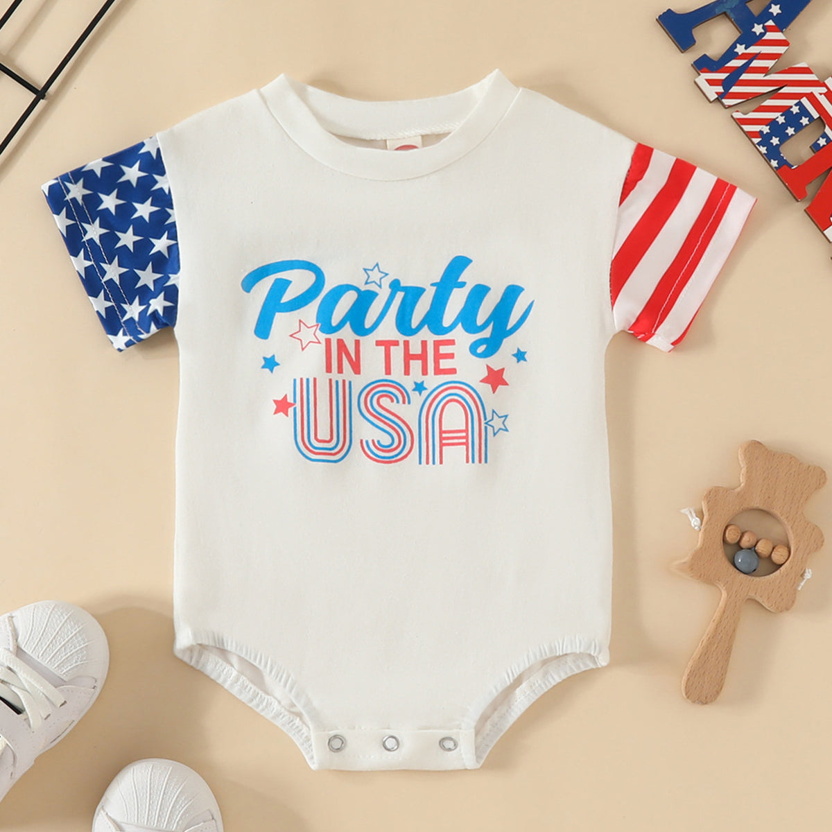 Baby Girls Boys Letters Star Print Independence Day Rompers Wholesale 23053111