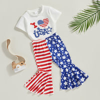 Load image into Gallery viewer, 2 Pieces Set Baby Kid Girls Independence Day Letters Print T-Shirts And Color-blocking Pants Wholesale 23053112
