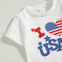 Load image into Gallery viewer, 2 Pieces Set Baby Kid Girls Independence Day Letters Print T-Shirts And Color-blocking Pants Wholesale 23053112
