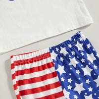 Load image into Gallery viewer, 2 Pieces Set Baby Kid Girls Independence Day Letters Print T-Shirts And Color-blocking Pants Wholesale 23053112
