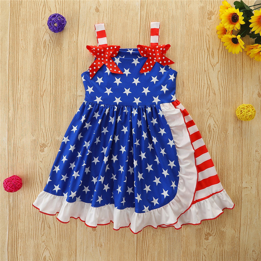 Baby Kid Girls Star Bow Independence Day Dresses Wholesale 23053115