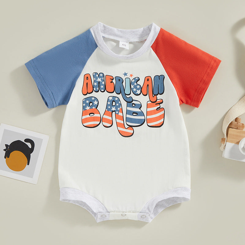 Baby Unisex Letters Color-blocking Independence Day Rompers Wholesale 23053124