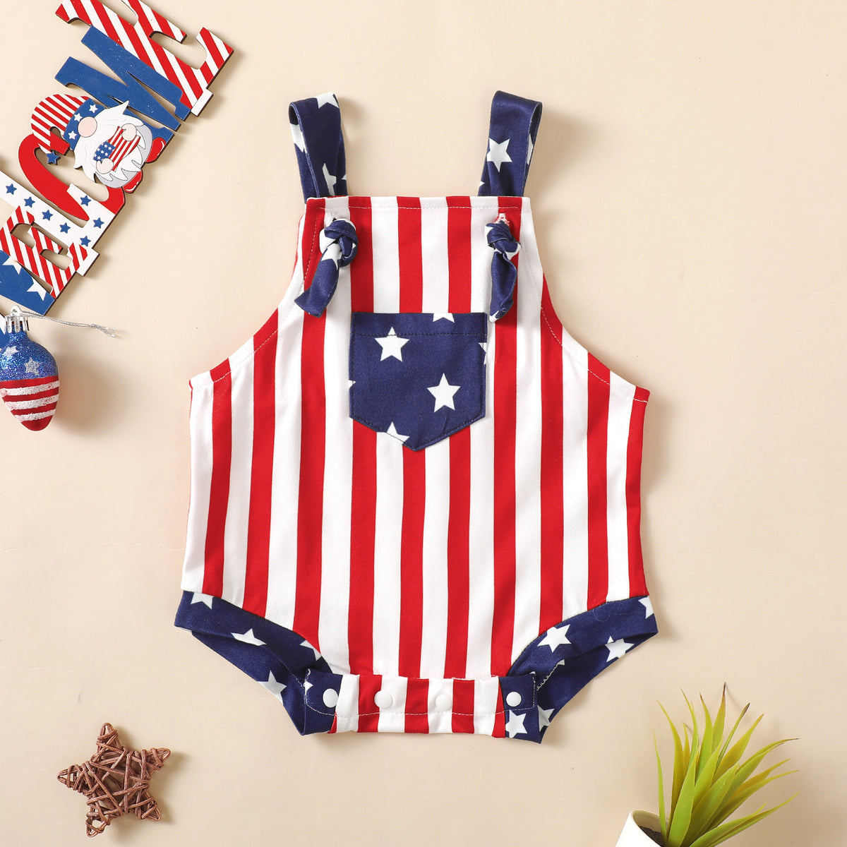 Baby Kid Unisex Striped Star Independence Day Rompers Wholesale 23053131