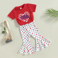 Load image into Gallery viewer, 2 Pieces Set Baby Kid Girls Independence Day Letters Print T-Shirts And Star Pants Wholesale 23053132
