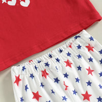 Load image into Gallery viewer, 2 Pieces Set Baby Kid Girls Independence Day Letters Print T-Shirts And Star Pants Wholesale 23053132
