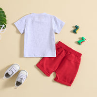 Load image into Gallery viewer, 2 Pieces Set Baby Kid Boys Independence Day Letters Dinosaur Print T-Shirts And Solid Color Shorts Wholesale 23053133
