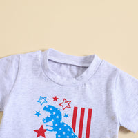 Load image into Gallery viewer, 2 Pieces Set Baby Kid Boys Independence Day Letters Dinosaur Print T-Shirts And Solid Color Shorts Wholesale 23053133
