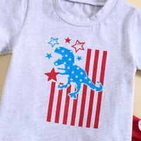 Load image into Gallery viewer, 2 Pieces Set Baby Kid Boys Independence Day Letters Dinosaur Print T-Shirts And Solid Color Shorts Wholesale 23053133
