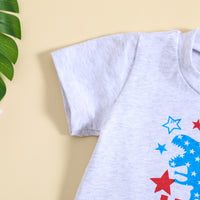 Load image into Gallery viewer, 2 Pieces Set Baby Kid Boys Independence Day Letters Dinosaur Print T-Shirts And Solid Color Shorts Wholesale 23053133

