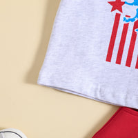 Load image into Gallery viewer, 2 Pieces Set Baby Kid Boys Independence Day Letters Dinosaur Print T-Shirts And Solid Color Shorts Wholesale 23053133
