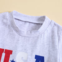 Load image into Gallery viewer, 2 Pieces Set Baby Kid Boys Independence Day Letters Dinosaur Print T-Shirts And Solid Color Shorts Wholesale 23053133
