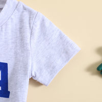 Load image into Gallery viewer, 2 Pieces Set Baby Kid Boys Independence Day Letters Dinosaur Print T-Shirts And Solid Color Shorts Wholesale 23053133
