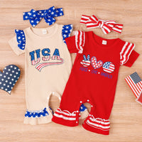 Load image into Gallery viewer, Baby Kid Girls Letters Star Print Independence Day Jumpsuits Wholesale 23053143
