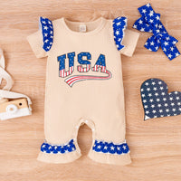 Load image into Gallery viewer, Baby Kid Girls Letters Star Print Independence Day Jumpsuits Wholesale 23053143
