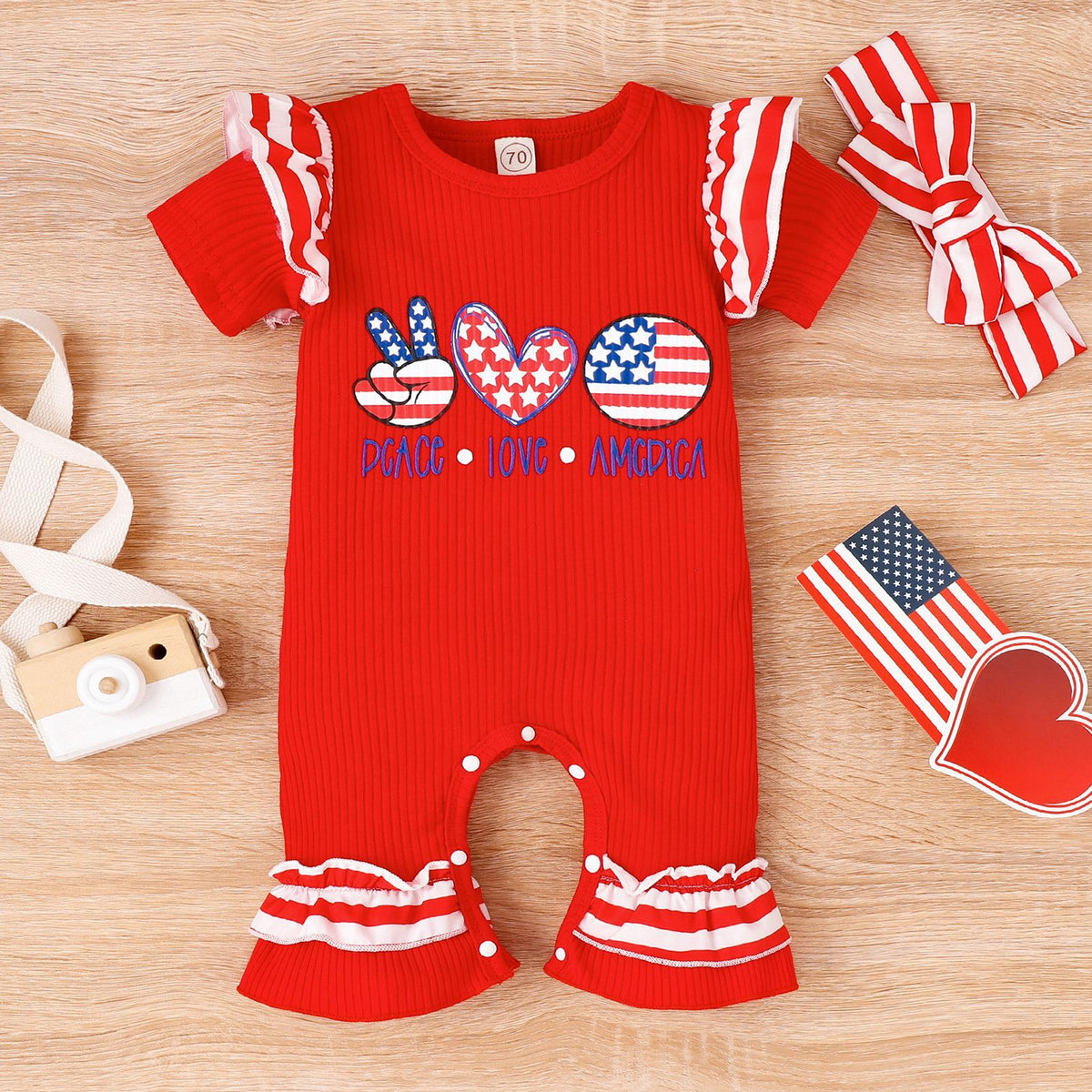 Baby Kid Girls Letters Star Print Independence Day Jumpsuits Wholesale 23053143