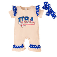 Load image into Gallery viewer, Baby Kid Girls Letters Star Print Independence Day Jumpsuits Wholesale 23053143
