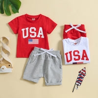 Load image into Gallery viewer, 2 Pieces Set Baby Kid Unisex Independence Day Letters Print T-Shirts And Solid Color Shorts Wholesale 23053146
