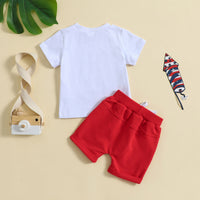 Load image into Gallery viewer, 2 Pieces Set Baby Kid Unisex Independence Day Letters Print T-Shirts And Solid Color Shorts Wholesale 23053146
