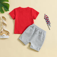 Load image into Gallery viewer, 2 Pieces Set Baby Kid Unisex Independence Day Letters Print T-Shirts And Solid Color Shorts Wholesale 23053146
